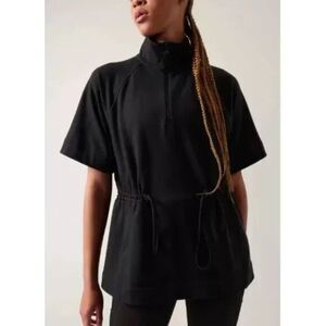 Athleta Allyson Felix Zip Cinch Waist Pullover Sweatshirt Top Fleece Black Small